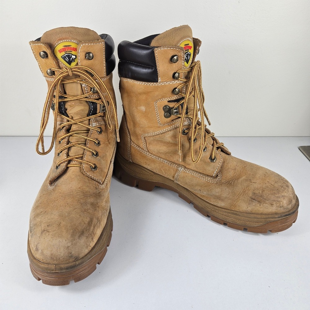 Herman Survivors Big Timber II Mens 13 W Steel Toe Leather Work Boots Wheat Tan